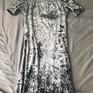 Off the shoulder silver velvet bodycon dress